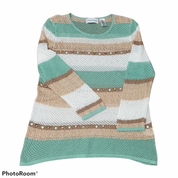 STRIPE Knitted Soft Lightweight Beaded Beach Top Sweater - Picture 4 of 7